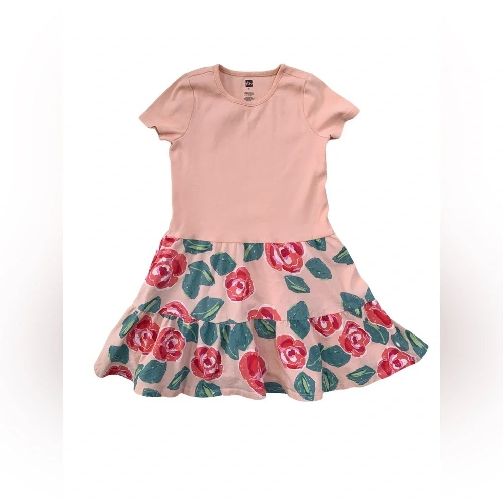 Tea Collection Size 8 Peach Rose Print Dress